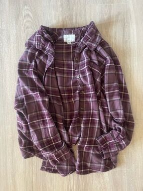 American Eagle Plum and White Plaid Oversized Flannel